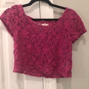 Neon pink lace crop top